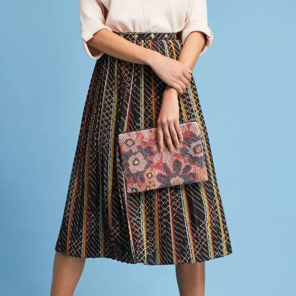 Baum Und Pferdgarten Anthro Kendall Striped Skirt 38 Dark Rainbow Neo-Deco